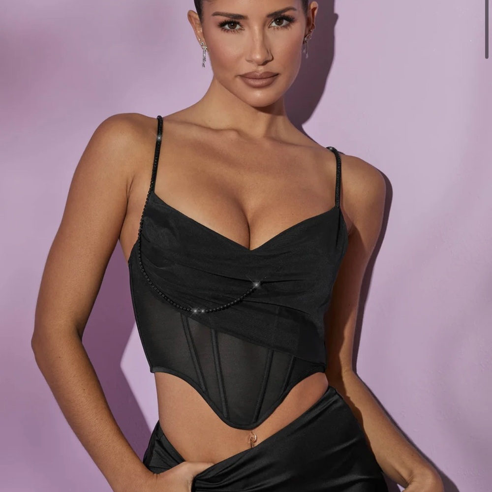 Oh Polly Cowl Neck Corset Crop Top in Black size US 4, NWOT, Only Worn Once